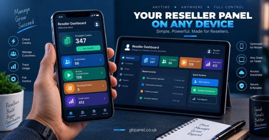 Reseller checking IPTV panel dashboard on a smartphone